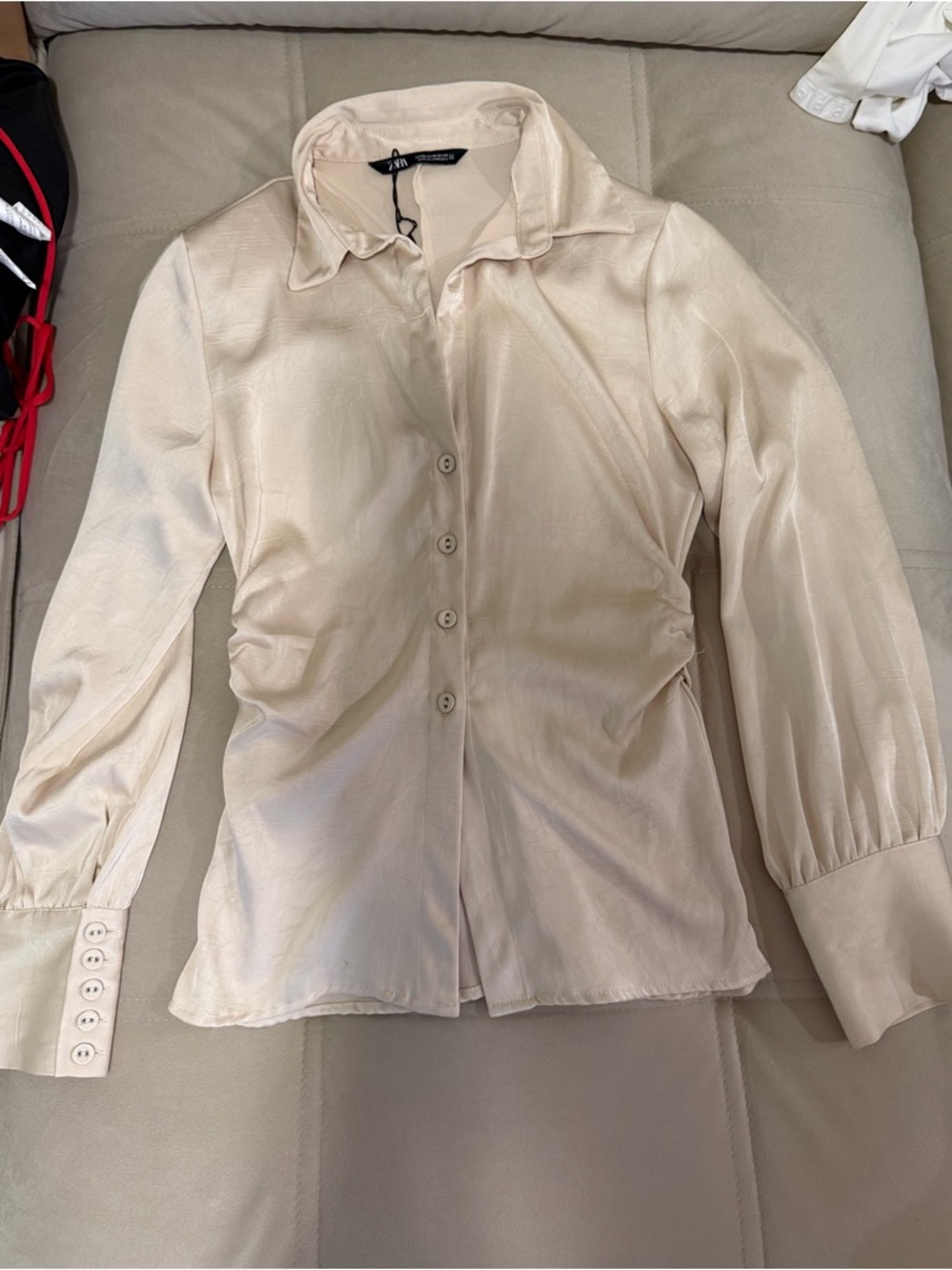 Zara Cream Satin Button-Down Blouse
